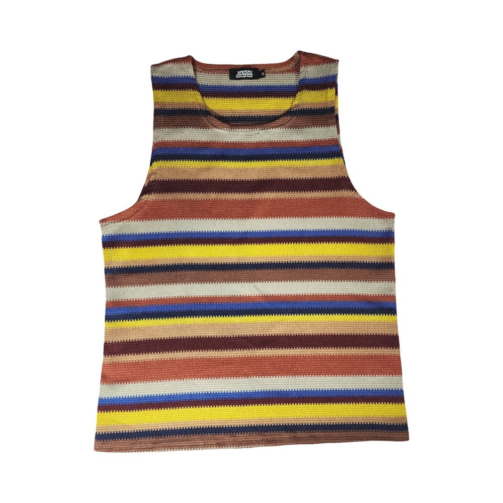 Jogal Mens Multi Color Striped Knit Tank Top Retro Boho Sleeveless Shirt Size M